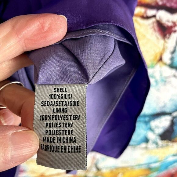 Tibi Purple 100% Silk V-Neck Ruffle Spaghetti Strap Dress 10 - Picture 8 of 11